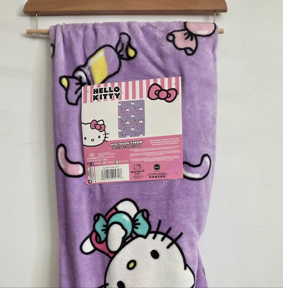 Hello Kitty Purple Blanket With sweet candy, perfect to cozy up with